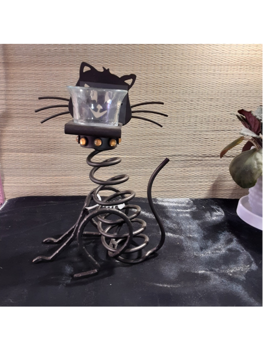 PartyLite Black Cat Spring Body Candle Holder with fish - Picture 3 of 5